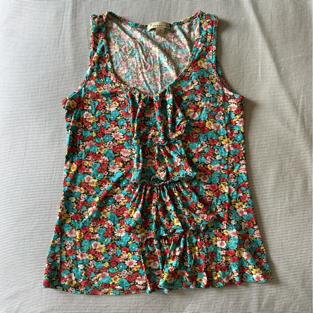 Ruffle front ditsy floral top